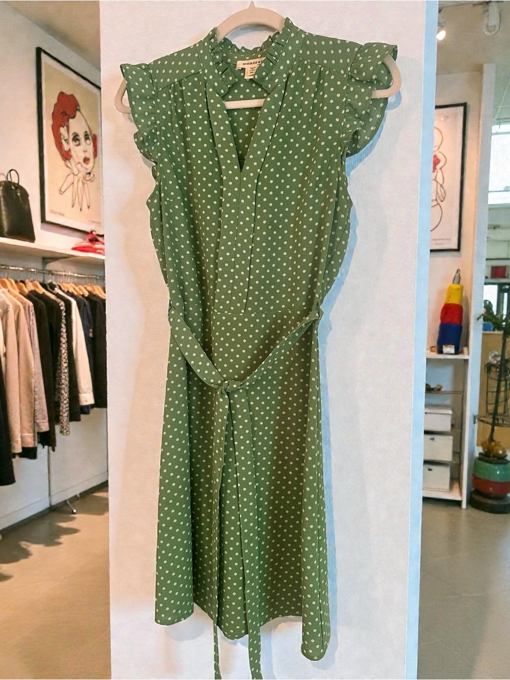 Monteau Green Polka Dot Midi Wrap Dress
